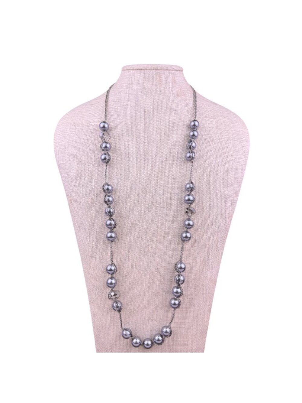 Ann Taylor Loft Womens Silver Tone Beaded Crystal Long Necklace Stylish